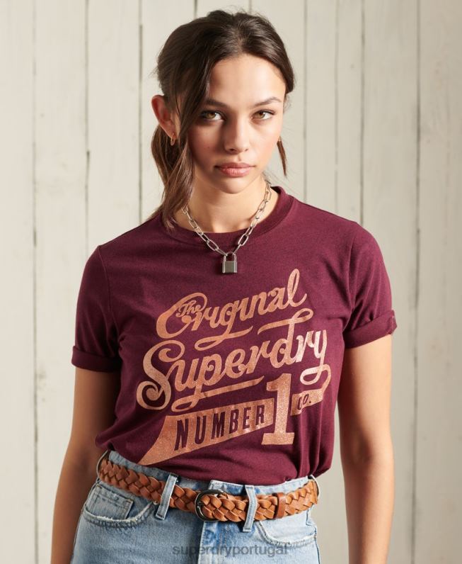 camiseta com brilho mulheres vermelho roupas Superdry 2208H2818