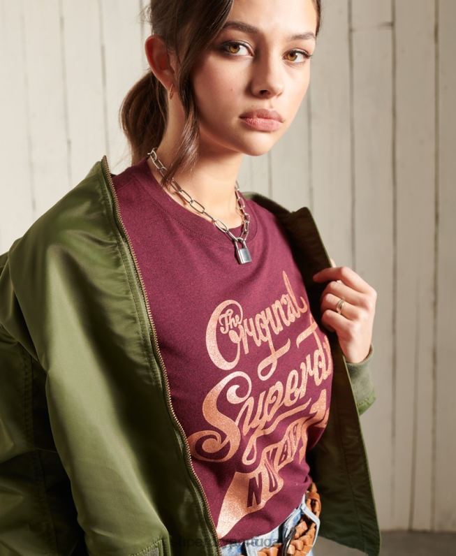 camiseta com brilho mulheres vermelho roupas Superdry 2208H2818