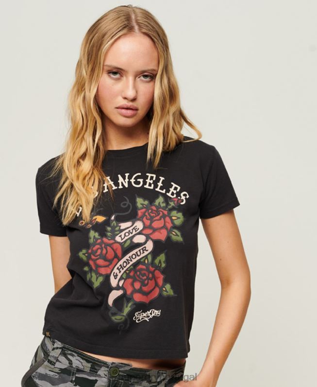 camiseta com estampa de tatuagem dos anos 90 mulheres preto roupas Superdry 2208H2616
