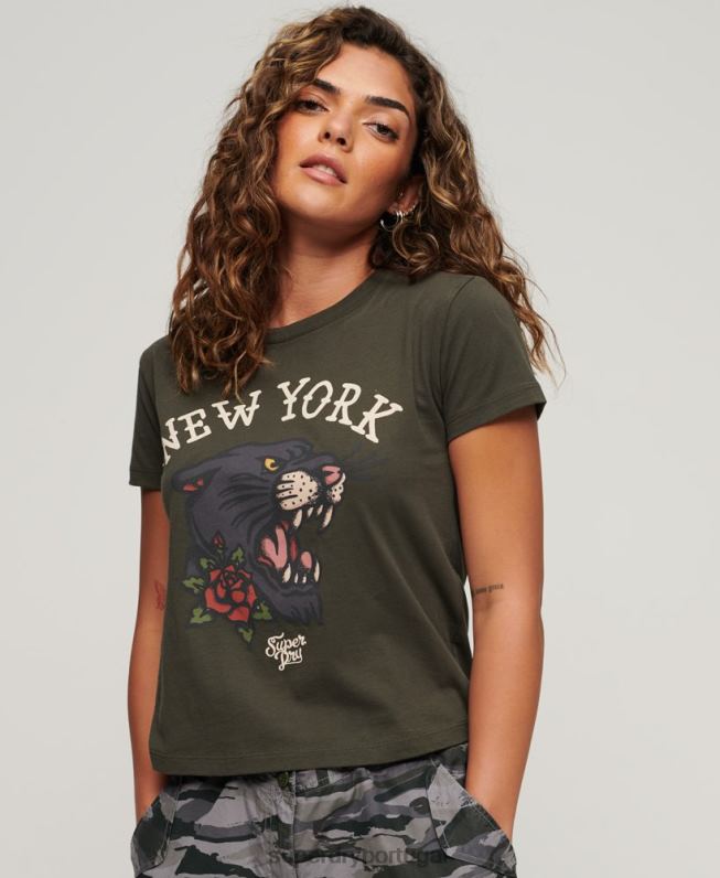 camiseta com estampa de tatuagem dos anos 90 mulheres verde roupas Superdry 2208H2627