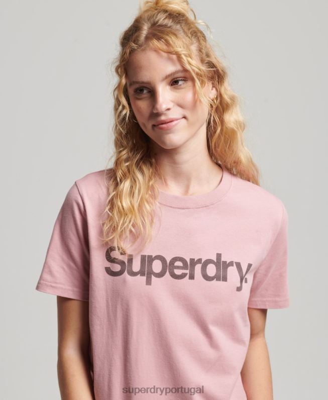 camiseta com logo algodão orgânico mulheres rosa roupas Superdry 2208H2811