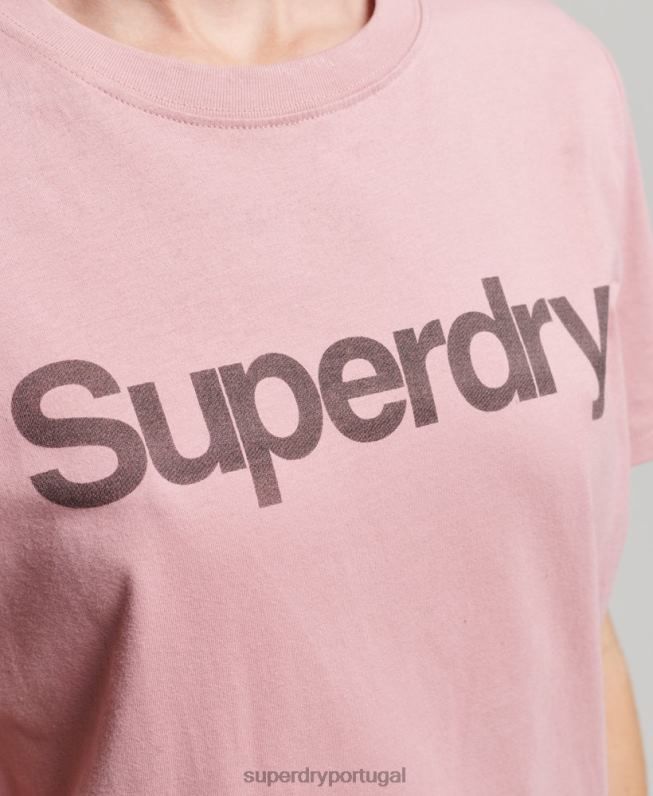camiseta com logo algodão orgânico mulheres rosa roupas Superdry 2208H2811