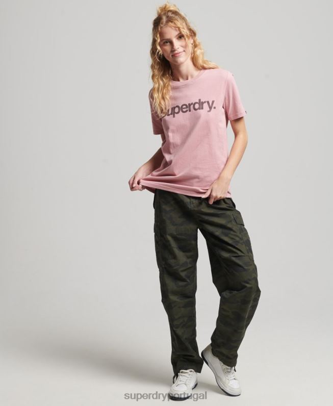 camiseta com logo algodão orgânico mulheres rosa roupas Superdry 2208H2811