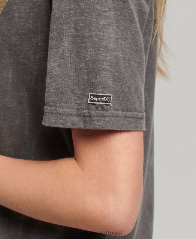 camiseta com logotipo gráfico embelezado mulheres cinza escuro roupas Superdry 2208H6208