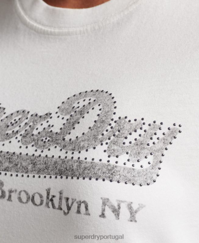 camiseta com logotipo gráfico embelezado mulheres creme roupas Superdry 2208H6188