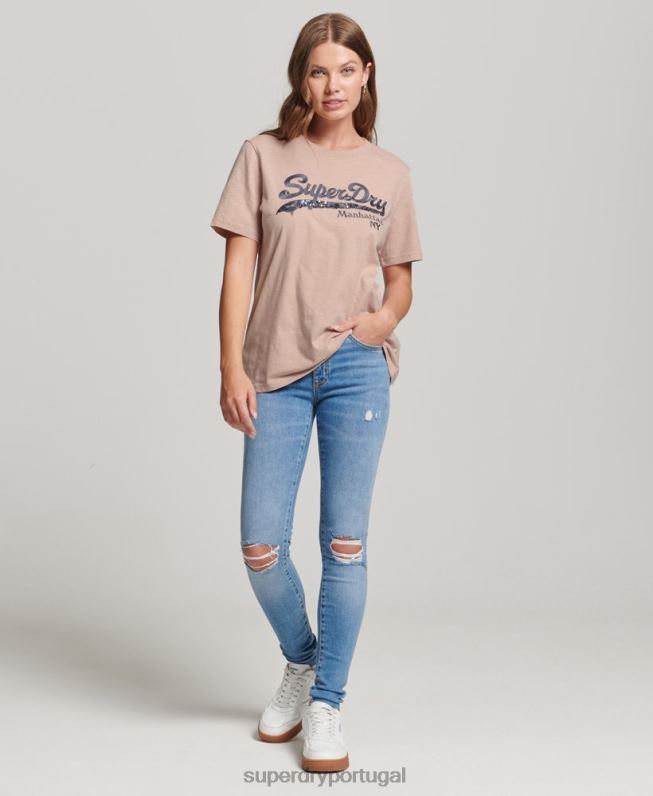 camiseta com logotipo gráfico embelezado mulheres rosa roupas Superdry 2208H6205