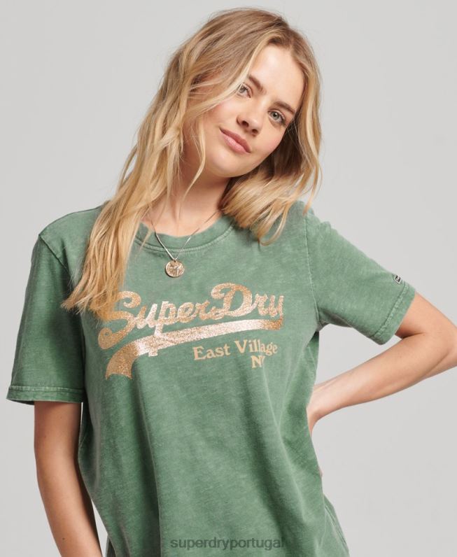camiseta com logotipo gráfico embelezado mulheres verde roupas Superdry 2208H6233
