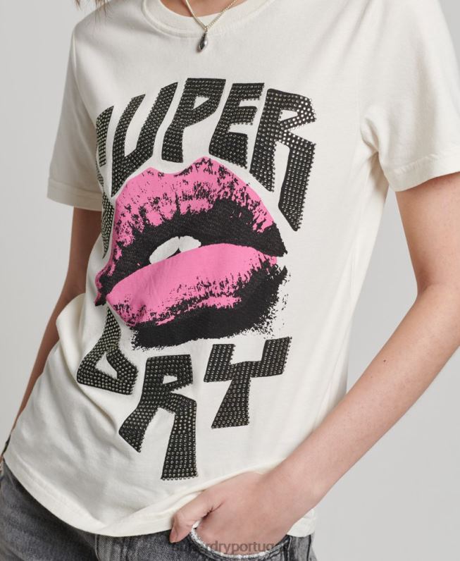 camiseta com pôster lo-fi mulheres branco roupas Superdry 2208H2717