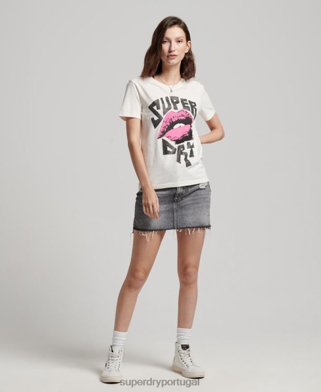 camiseta com pôster lo-fi mulheres branco roupas Superdry 2208H2717