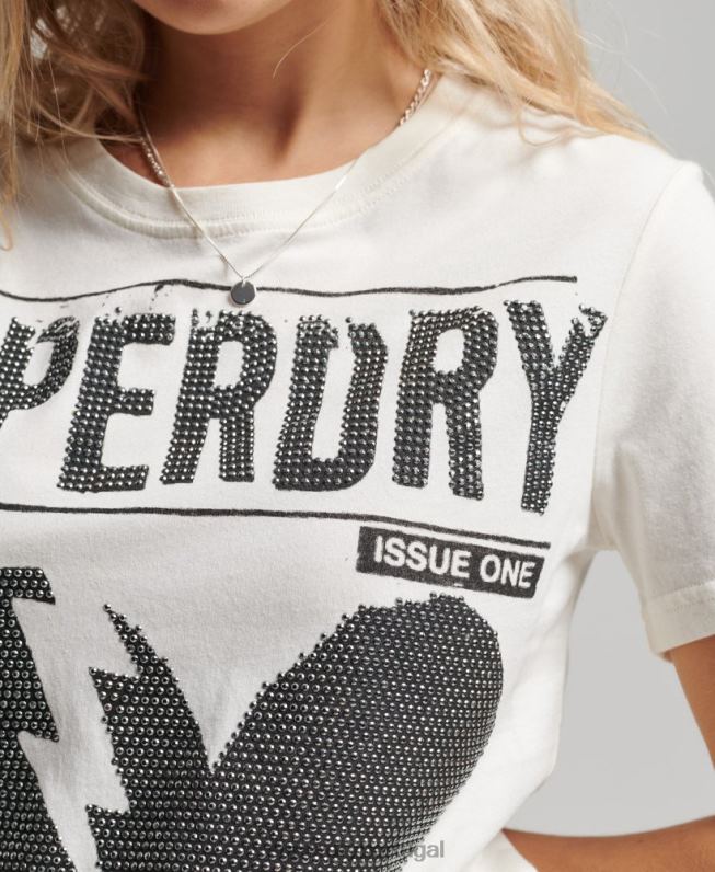 camiseta com pôster lo-fi mulheres creme roupas Superdry 2208H2704