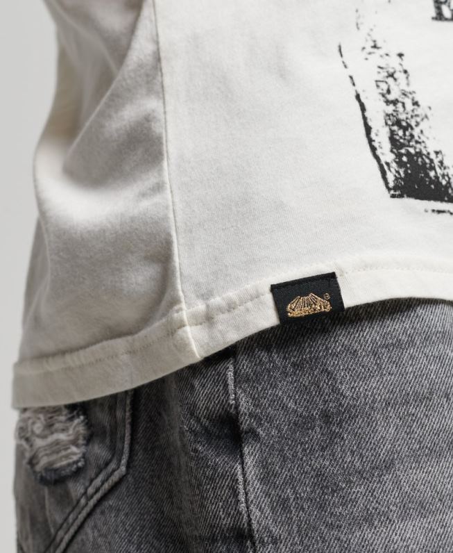 camiseta com pôster lo-fi mulheres creme roupas Superdry 2208H2704