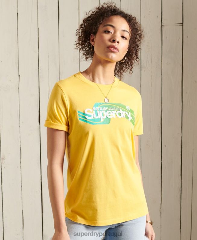 camiseta core logo cali mulheres amarelo roupas Superdry 2208H6263