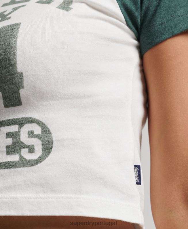 camiseta cortada gráfica da faculdade mulheres branco roupas Superdry 2208H6216