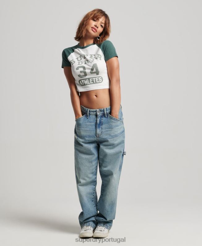 camiseta cortada gráfica da faculdade mulheres branco roupas Superdry 2208H6216