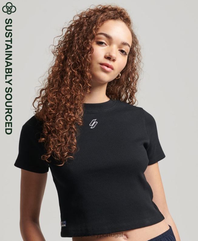 camiseta crop ajustada essencial de algodão orgânico mulheres preto roupas Superdry 2208H6222