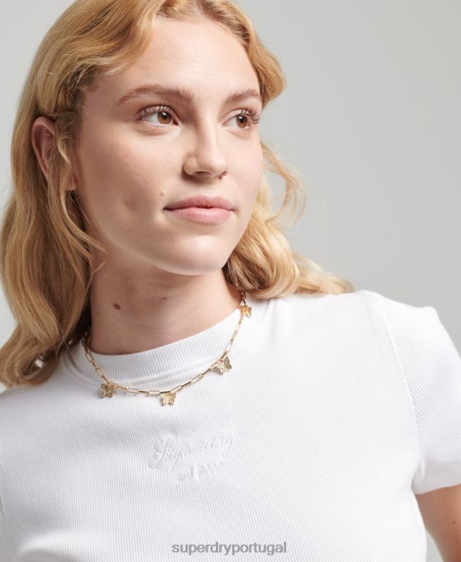camiseta crop fit code Heritage mulheres branco roupas Superdry 2208H2843