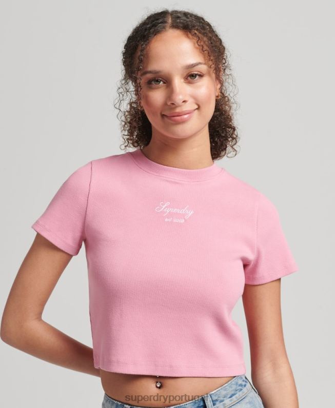 camiseta crop fit code Heritage mulheres rosa roupas Superdry 2208H2782