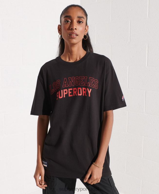 camiseta da faculdade da cidade mulheres preto roupas Superdry 2208H6741