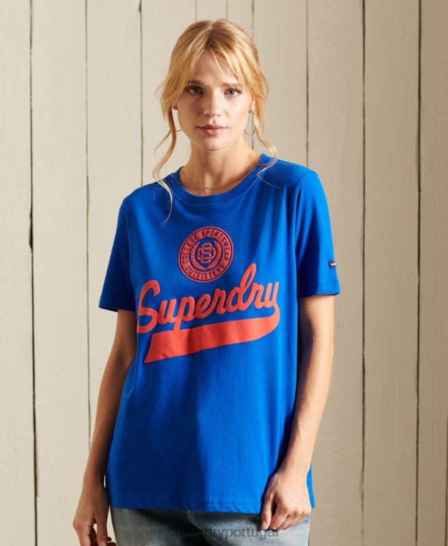 camiseta da faculdade estilo script mulheres azul roupas Superdry 2208H2779
