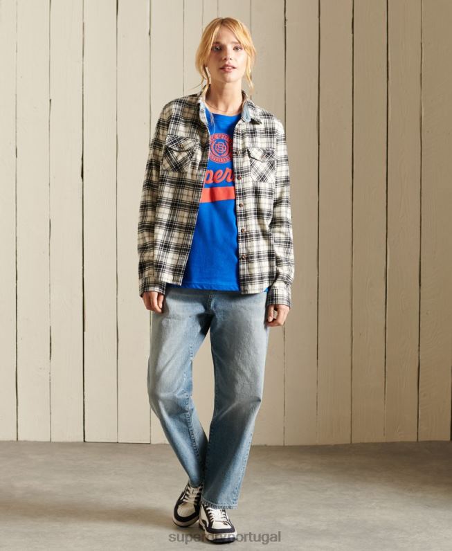 camiseta da faculdade estilo script mulheres azul roupas Superdry 2208H2779