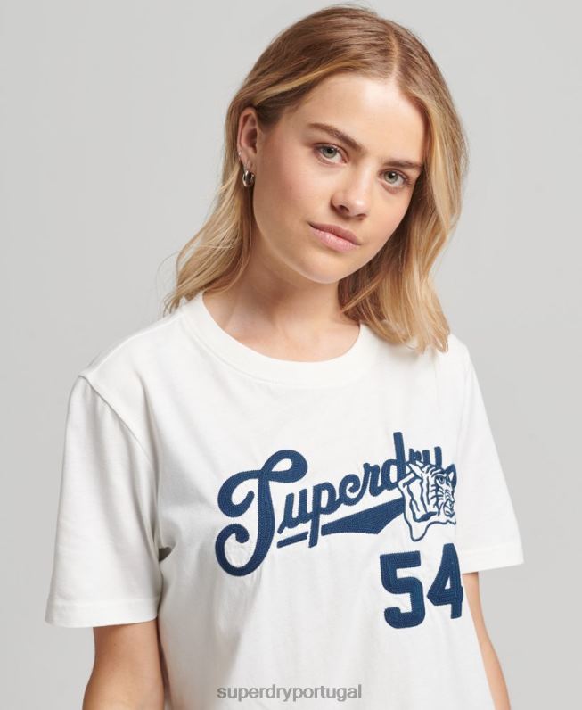camiseta da faculdade estilo script mulheres branco roupas Superdry 2208H2777