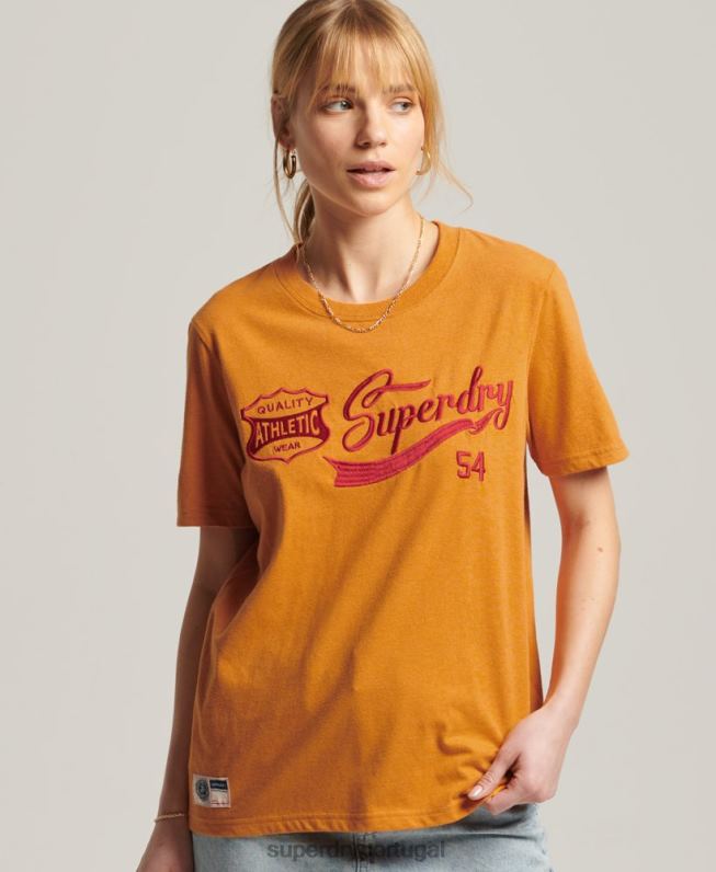 camiseta da faculdade estilo script vintage mulheres amarelo roupas Superdry 2208H2731