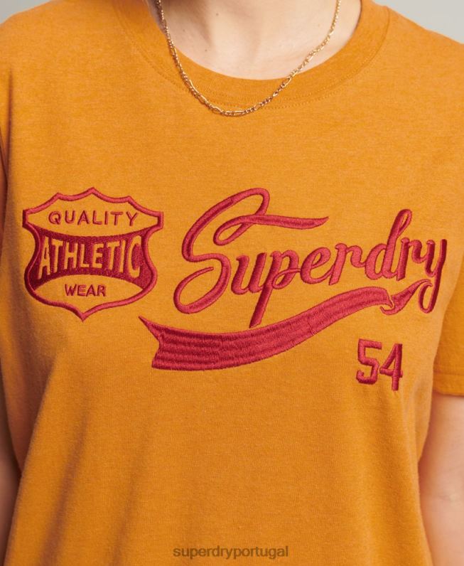 camiseta da faculdade estilo script vintage mulheres amarelo roupas Superdry 2208H2731