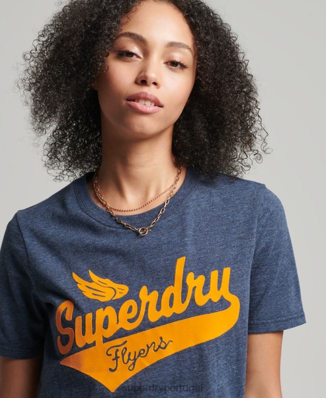 camiseta da faculdade estilo script vintage mulheres marinha roupas Superdry 2208H6283