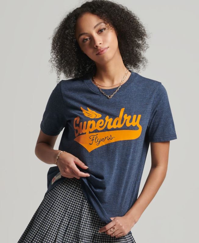 camiseta da faculdade estilo script vintage mulheres marinha roupas Superdry 2208H6283