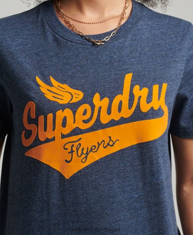camiseta da faculdade estilo script vintage mulheres marinha roupas Superdry 2208H6283