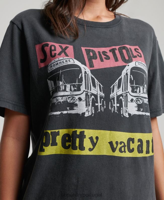 camiseta de banda de edição limitada sex pistols mulheres preto roupas Superdry 2208H2832