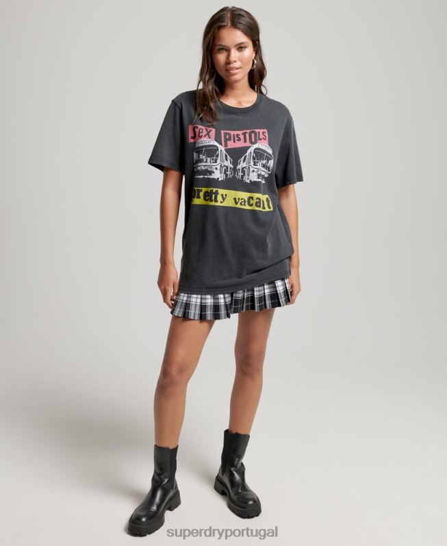 camiseta de banda de edição limitada sex pistols mulheres preto roupas Superdry 2208H2832