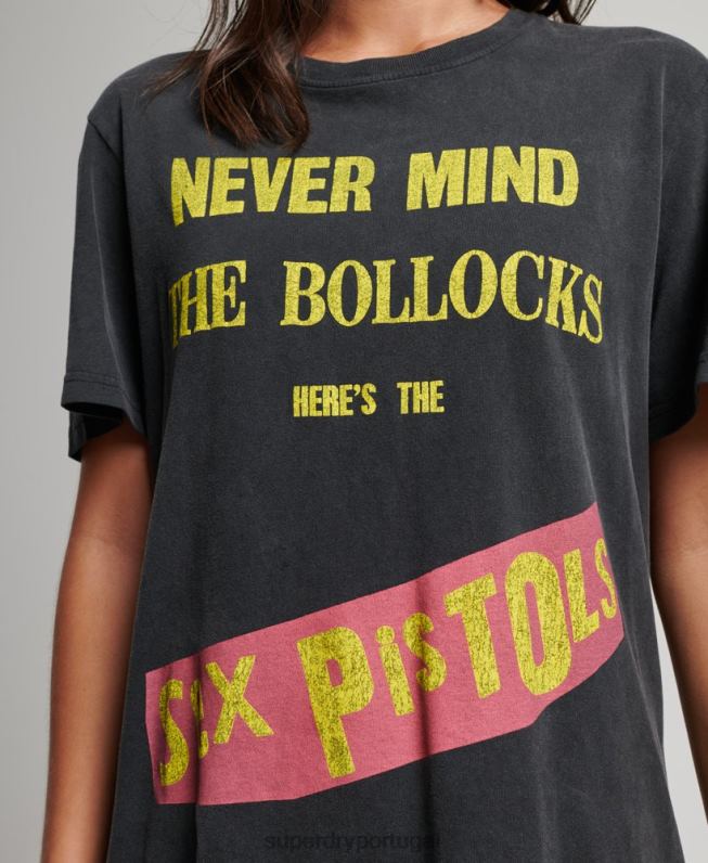 camiseta de banda de edição limitada sex pistols mulheres preto roupas Superdry 2208H2833