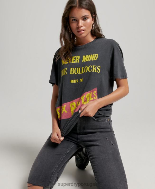 camiseta de banda de edição limitada sex pistols mulheres preto roupas Superdry 2208H2833