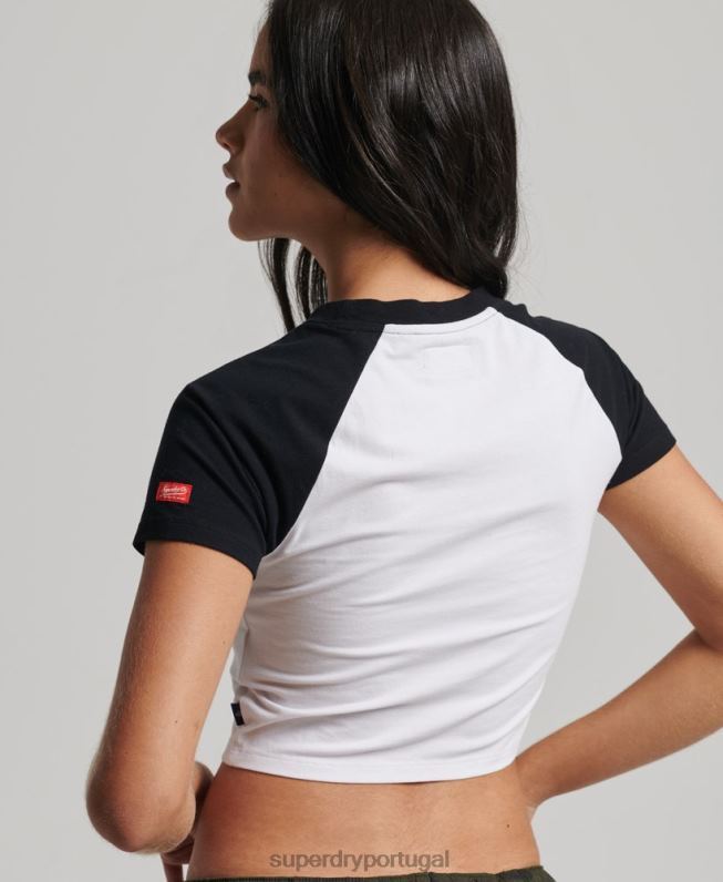camiseta de beisebol cortada de algodão orgânico mulheres branco roupas Superdry 2208H6290