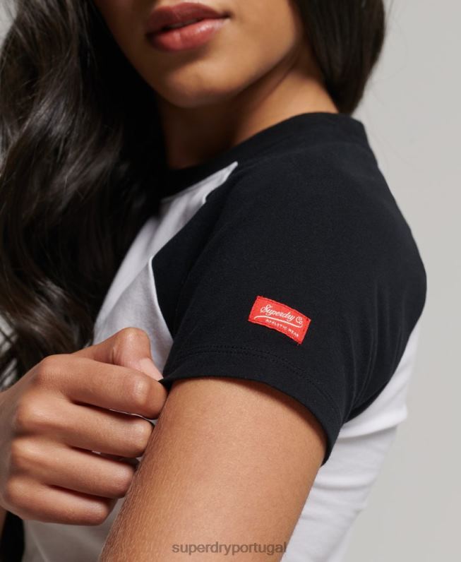 camiseta de beisebol cortada de algodão orgânico mulheres branco roupas Superdry 2208H6290