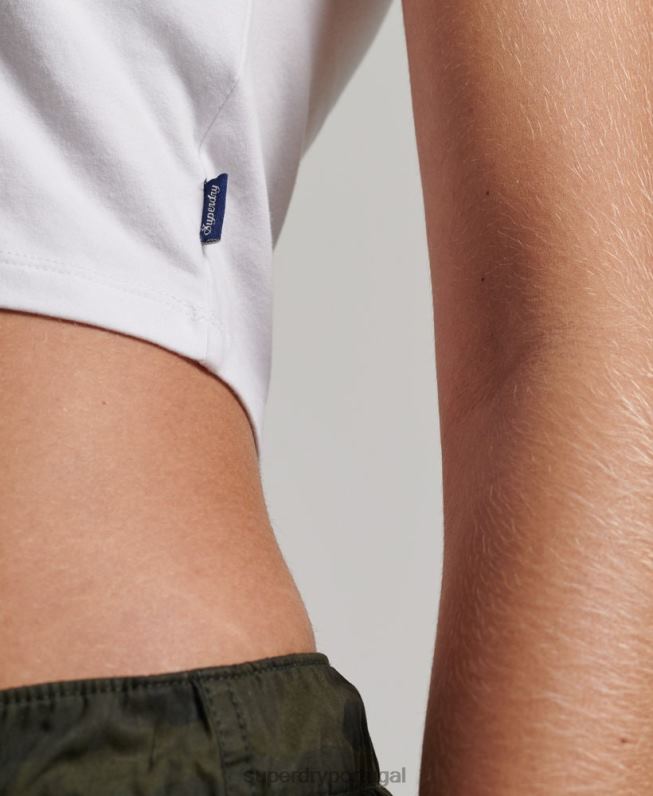 camiseta de beisebol cortada de algodão orgânico mulheres branco roupas Superdry 2208H6290