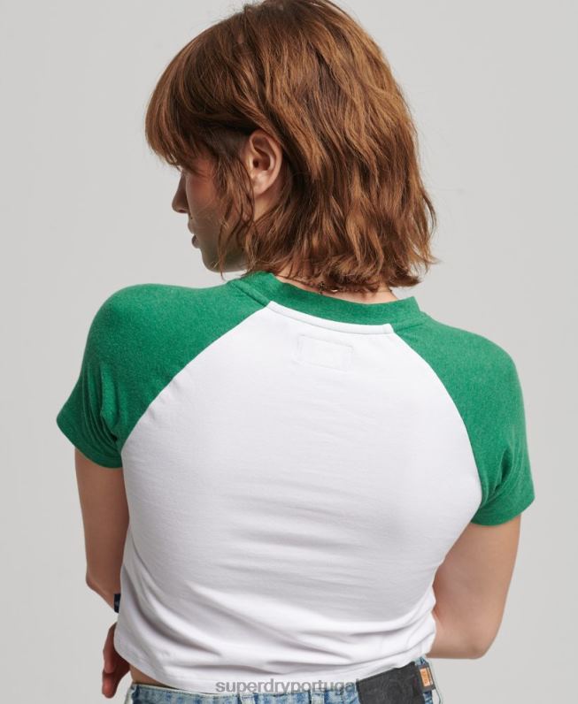 camiseta de beisebol cortada de algodão orgânico mulheres verde roupas Superdry 2208H6291