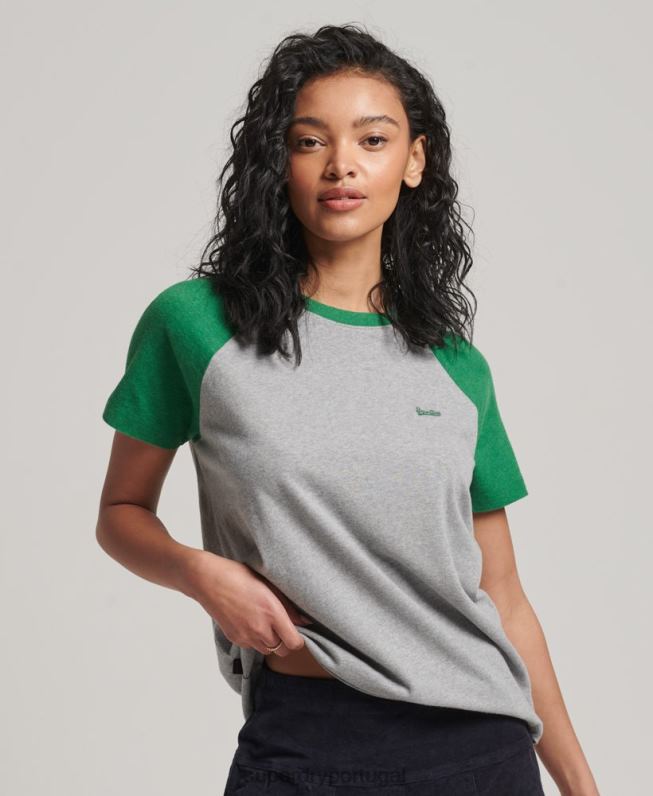 camiseta de beisebol vintage de algodão orgânico mulheres verde roupas Superdry 2208H6186