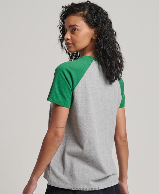 camiseta de beisebol vintage de algodão orgânico mulheres verde roupas Superdry 2208H6186