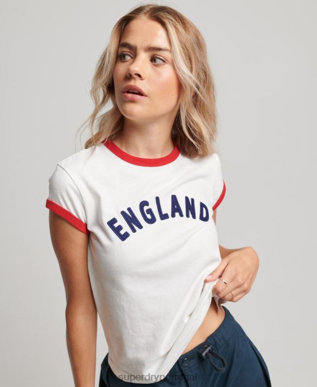 camiseta de boné de futebol da inglaterra mulheres branco roupas Superdry x Ringspun 2208H2751