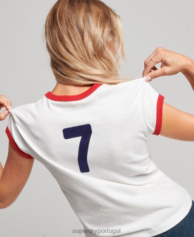 camiseta de boné de futebol da inglaterra mulheres branco roupas Superdry x Ringspun 2208H2751