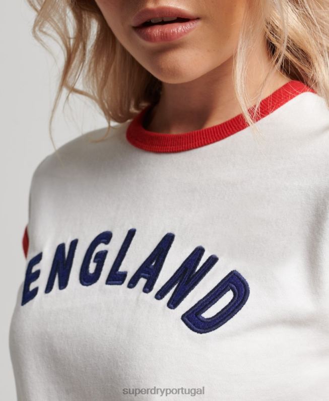 camiseta de boné de futebol da inglaterra mulheres branco roupas Superdry x Ringspun 2208H2751