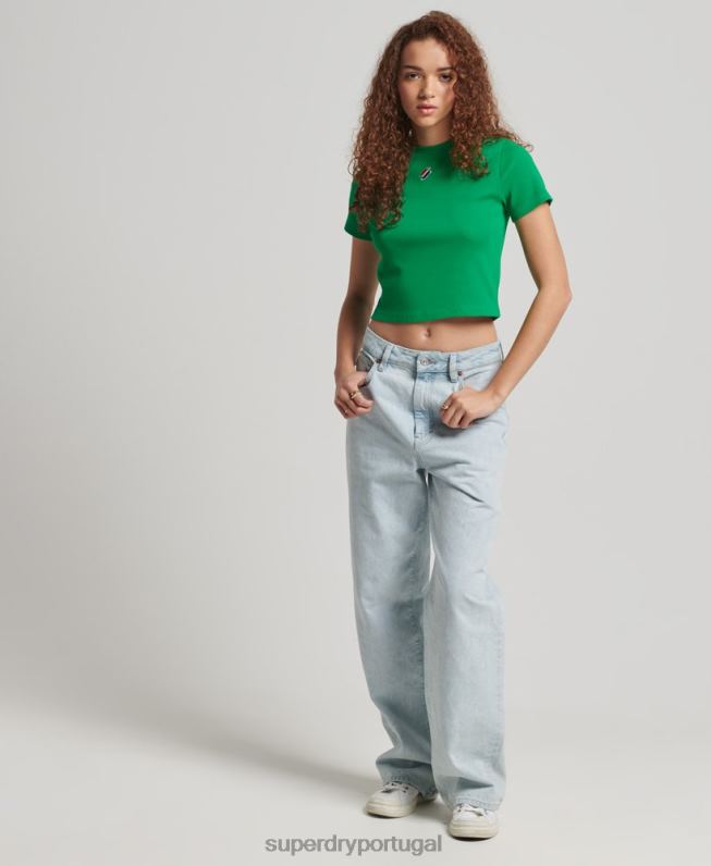 camiseta de corte ajustada essencial de algodão orgânico mulheres verde roupas Superdry 2208H2809