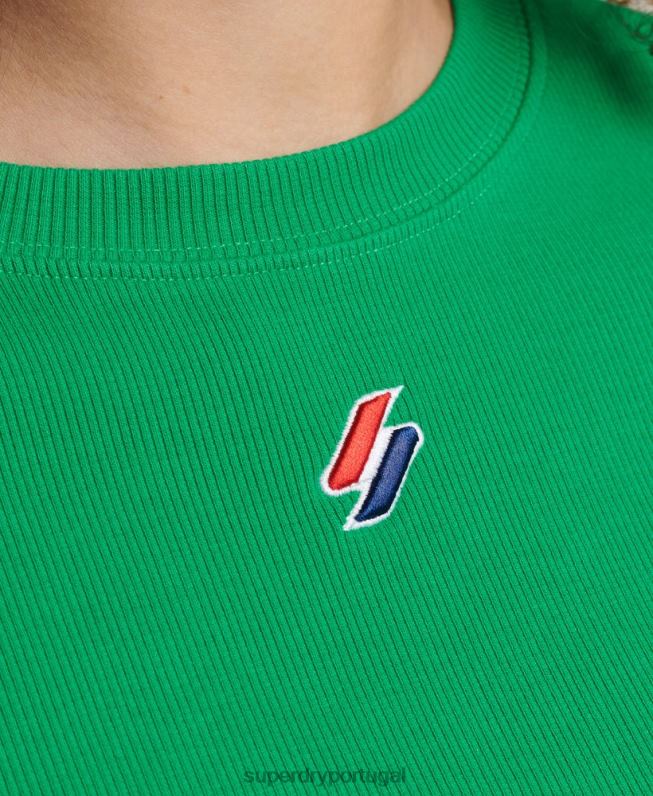 camiseta de corte ajustada essencial de algodão orgânico mulheres verde roupas Superdry 2208H2809