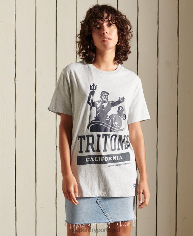 camiseta de estado colegial folgada mulheres cinza roupas Superdry 2208H6262