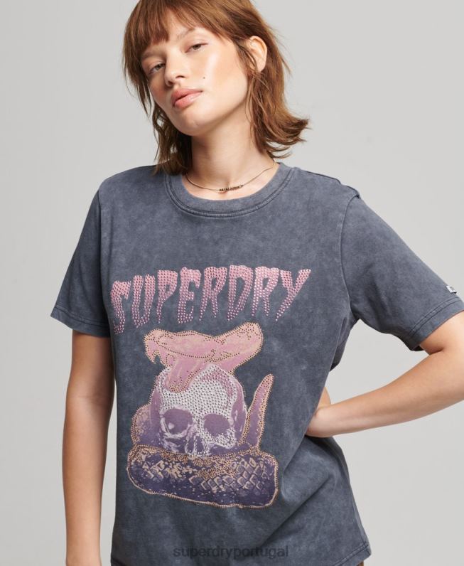 camiseta de marca de metal mulheres preto roupas Superdry 2208H6248