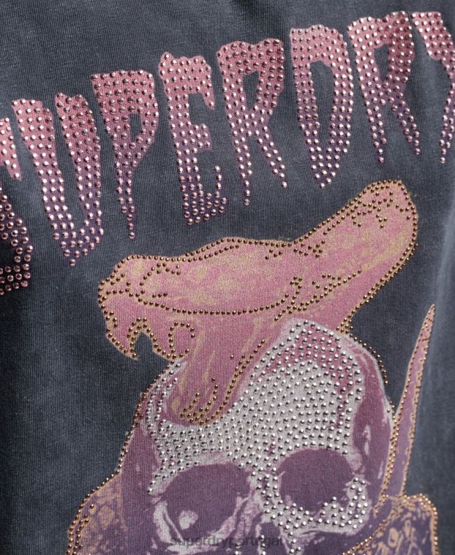 camiseta de marca de metal mulheres preto roupas Superdry 2208H6248