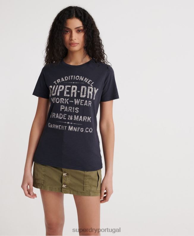 camiseta de trabalho mulheres marinha roupas Superdry 2208H2863