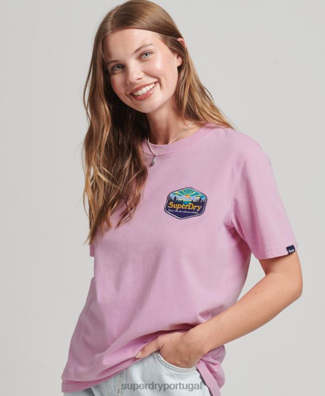 camiseta de viagem mulheres rosa roupas Superdry 2208H6192